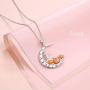 FLYOW Halloween Jewelry 925 Sterling Silver Moon and Pumpkin Pendant Necklace 18+2 inches