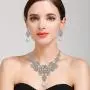 BriLove Wedding Bridal Jewelery Set for Women Rhinestone Butterfly Filigree Statement Necklace Dangle Earrings Clear Silver-Tone