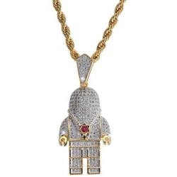 charlinliol 18k Gold Plated Necklace Iced Out Cubic Zirconia Astronaut Pendant Hip Hop Jewelry Spaceman Chain for Men and Women