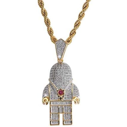 charlinliol 18k Gold Plated Necklace Iced Out Cubic Zirconia Astronaut Pendant Hip Hop Jewelry Spaceman Chain for Men and Women