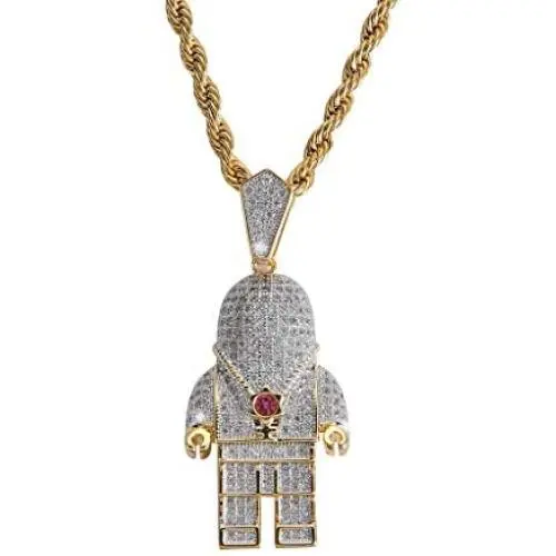 charlinliol 18k Gold Plated Necklace Iced Out Cubic Zirconia Astronaut Pendant Hip Hop Jewelry Spaceman Chain for Men and Women
