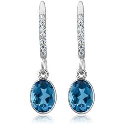 Gem Stone King 925 Sterling Silver London Blue Topaz Gemstone Birthstone Dangle Earrings (3.00 Cttw Oval 8X6MM)