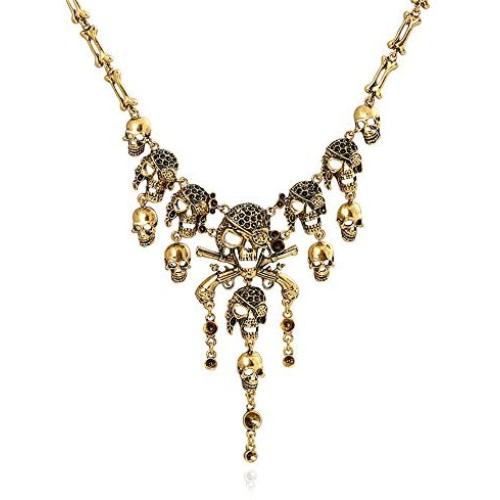 LZHLQ Jewelry Fashion Multi-Level Pirate Skull Tassel Charm Necklace Collar Bib for Women Horror Necklace Punk