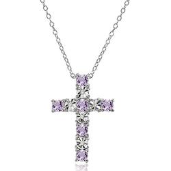 Sterling Silver Gemstone Cross Religious Pendant Necklace