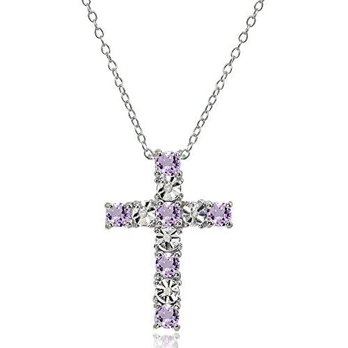 Sterling Silver Gemstone Cross Religious Pendant Necklace