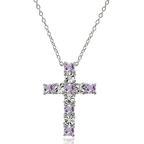 Sterling Silver Gemstone Cross Religious Pendant Necklace
