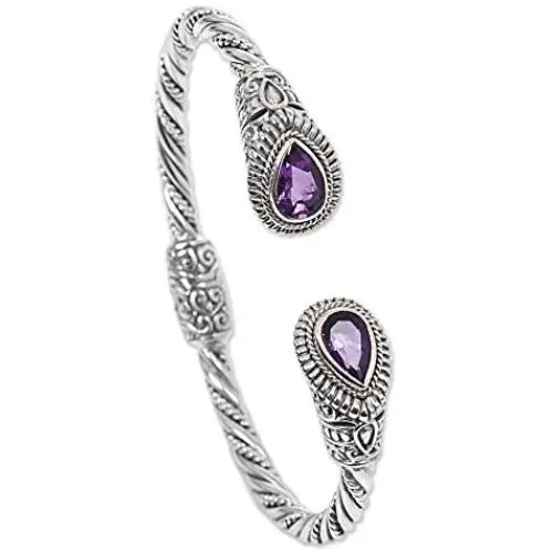 NOVICA Amethyst .925 Sterling Silver Hinged Twist Cuff Bracelet Bright Eyes NOVICA Amethyst .925 Sterling Silver Hinged Twist Cuff Bracelet Bright Eyes
