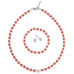 LZMEI 4mm Faux Crystal Glass Imitation Pearls Necklace Bracelet Earring Jewelry 3 Sets for Women Girls