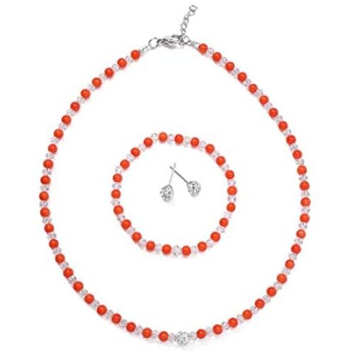 LZMEI 4mm Faux Crystal Glass Imitation Pearls Necklace Bracelet Earring Jewelry 3 Sets for Women Girls