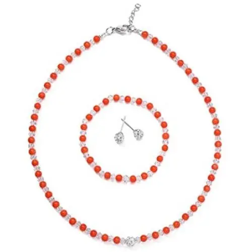 LZMEI 4mm Faux Crystal Glass Imitation Pearls Necklace Bracelet Earring Jewelry 3 Sets for Women Girls