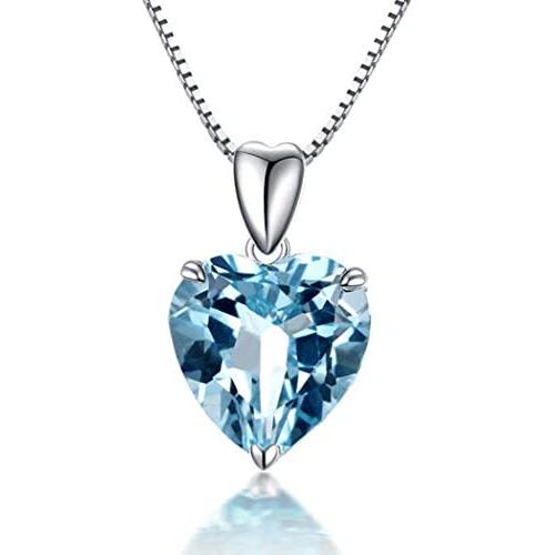 Brishow Fashion Bride Wedding Silver Pendant Necklace Chain Blue Rhinestone Lover Heart Pendant Necklaces Crystal Bridal Chains Jewelry Accessories for Women and Girls