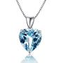Brishow Fashion Bride Wedding Silver Pendant Necklace Chain Blue Rhinestone Lover Heart Pendant Necklaces Crystal Bridal Chains Jewelry Accessories for Women and Girls