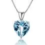 Brishow Fashion Bride Wedding Silver Pendant Necklace Chain Blue Rhinestone Lover Heart Pendant Necklaces Crystal Bridal Chains Jewelry Accessories for Women and Girls