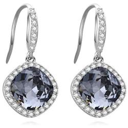 SBLING Platinum Plated Cubic Zirconia/Swarovski Cushion Shape Halo Pendant Necklace/Earrings- Gifts for Women/Girls