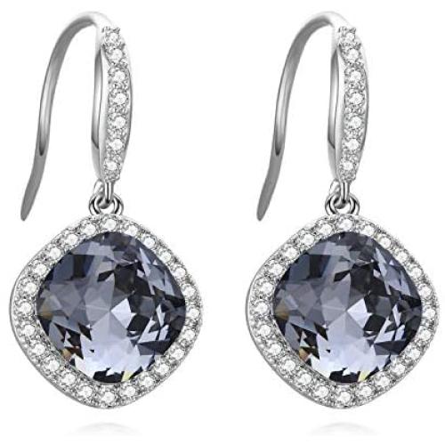 SBLING Platinum Plated Cubic Zirconia/Swarovski Cushion Shape Halo Pendant Necklace/Earrings- Gifts for Women/Girls