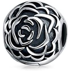 Bloom Floral Rose Barrel Spacer Stopper Bead Charm For Women Oxidized .925 Sterling Silver Snap Clasp Fits European Bracelet