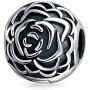 Bloom Floral Rose Barrel Spacer Stopper Bead Charm For Women Oxidized .925 Sterling Silver Snap Clasp Fits European Bracelet