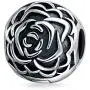 Bloom Floral Rose Barrel Spacer Stopper Bead Charm For Women Oxidized .925 Sterling Silver Snap Clasp Fits European Bracelet