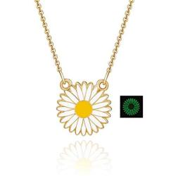 VFR Gold Plated Dainty Daisy Flower Chain Necklace, Glow in The Dark Necklace Daisy Pendant Jewelry with Gift Cards Message Cards for Woman Girls Gifts