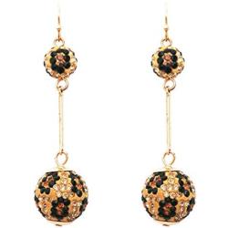 Rosemarie & Jubalee Womens Dangle Wild Animal Leopard Print Crystal Double Ball Bar Drop Earrings