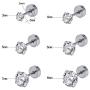 6 Pairs Shiny Round Cubic Zirconia Surgical Steel Stud Earrings Tragus Helix Conch Piercing Cartilage Sets