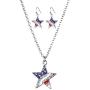LUX ACCESSORIES Silver Tone American Flag Inspired Star Necklace Earrings Set