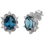 Jewelili Sterling Silver 8x6mm Oval London Blue and Round White Topaz Stud Earrings