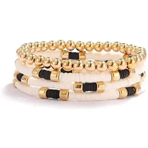 Heishi Surfer Bracelet African Vinyl Disc Beaded Bracelet for Women Girls Multiple Colourful Beaded Bracelet Metal Ball Beads Stretch Bracelet Heishi Surfer Bracelet African Vinyl Disc Beaded Bracelet for Women Girls Multiple Colourful Beaded Bracelet Metal Ball Beads Stretch Bracelet