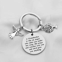 FUSTMW Grandmother Keychain Gifts Grandma Keychain Birthday Gifts Grandma Jewelry Gifts from Grandchildren a Grandmother is Like an Angel