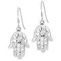 Hamsa Hand with Mystical Om or Aum Symbol .925 Sterling Silver Dangle Earrings Hamsa Hand with Mystical Om or Aum Symbol .925 Sterling Silver Dangle Earrings