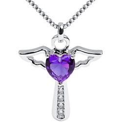 Birthstone Necklaces Cross Necklace for Women Girls Cubic Zirconia Angel Wing Birthstone Heart Charm Pendant Necklace Gifts for Valentine