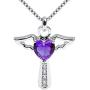 Birthstone Necklaces Cross Necklace for Women Girls Cubic Zirconia Angel Wing Birthstone Heart Charm Pendant Necklace Gifts for Valentine