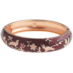 UJOY Cloisonne Indian Bangle Colored Crystal Gold Plated Hinge Cuff Bracelet Hollowed Bird Enamel Jewelry Gift 55C49