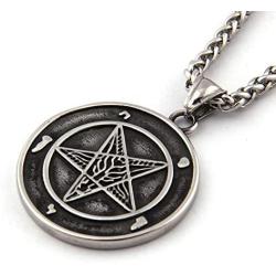 GUNGNEER Pentagram Sigil Of Lucifer Pendant Necklace Stainless Steel Keel Chain Devil Satan Jewelry Men Women