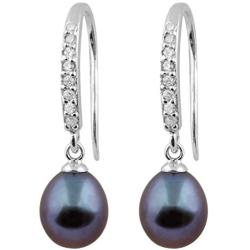 Handpicked AAA Cultured Freshwater Black Pearls 7.5-8mm Rhodium-plated 925 Silver Hook Dangling Earrings