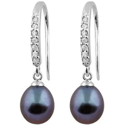 Handpicked AAA Cultured Freshwater Black Pearls 7.5-8mm Rhodium-plated 925 Silver Hook Dangling Earrings