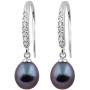 Handpicked AAA Cultured Freshwater Black Pearls 7.5-8mm Rhodium-plated 925 Silver Hook Dangling Earrings
