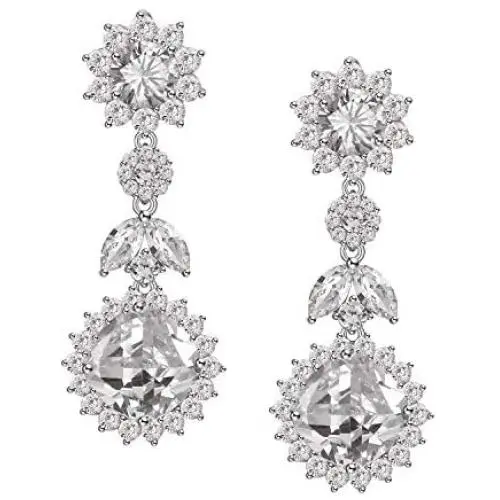 SWEETV Elegant Silver Wedding Bridal Earrings for brides,bridesmaid- Cubic Zirconia Crystal Dangle Earrings for Womens Party Prom Pageant SWEETV Elegant Silver Wedding Bridal Earrings for brides,bridesmaid- Cubic Zirconia Crystal Dangle Earrings for Womens Party Prom Pageant