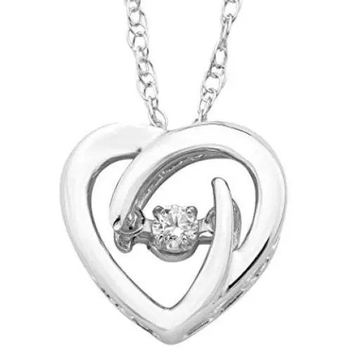Brilliance in Motion .925 Sterling Silver Dancing Diamond Accented Dainty Heart Pendant Necklace, 18'' chain (I Color, I1 Clarity) Choose Metal Color Brilliance in Motion .925 Sterling Silver Dancing Diamond Accented Dainty Heart Pendant Necklace, 18'' chain (I Color, I1 Clarity) Choose Metal Color