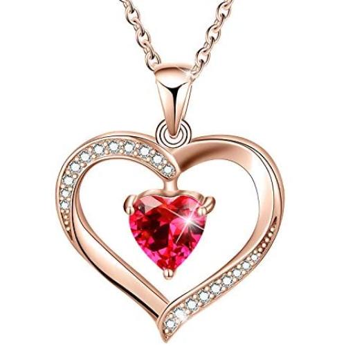 ✦Gifts for Mothers Day✦ Forever Love Heart Necklace Jewelry 18K White Gold/ Rose Gold Plated 925 Sterling Silver Birthstone Pendant Necklace with 5A Cubic Zirconia Birthday Gifts for Women and Girls