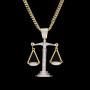 charlinliol Scales of Justice Necklace Balance Libra Pendant Gold Plated Copper Necklace Zircon Iced Out Jewery for Men and Women Chain 24 inches