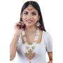 Jwellmart Womens Diva Collection White Kundan Stone Faux Pearl Rani Haar Necklace Earrings Set