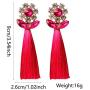 Bohemian Long Flower Tassel Earrings For Women Trendy Crystal Silk Fabric Drop Dangle Tassel Earrings Wedding Fashion Jewelry