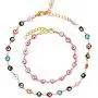 2Pcs Trendy 14k Gold Plated Colorful Difform Cute Circle Evil Eye Beaded Lucky Protection Necklaces Amulet Bracelets Set for Women Girls Popular Jewelry