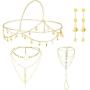Yaomiao 4 Pieces Gold Sequin Boho Jewelry Set, Small Coins Hair Chain, Layered Sequins Necklace, Sequin Coin Drop Earrings and Crystal Finger Ring Bracelet for Women