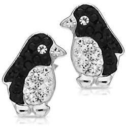 BLING BIJOUX Cute Crystal Penguin Earrings Never Rust 925 Sterling Silver Natural and Hypoallergenic Studs For Women and Girls with Free Breathtaking Gift Box for Special Moments of Love