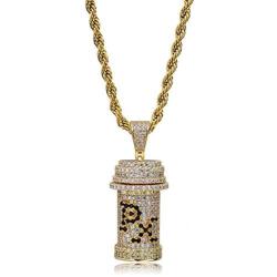 TOPGRILLZ Pill Bottle PX Capsule Detachable Pendant Necklace Chain Men’s 14K Gold Plated Iced Out CZ Hip Hop Jewelry