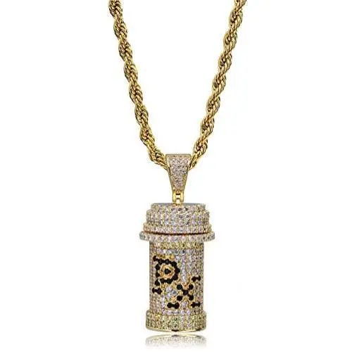 TOPGRILLZ Pill Bottle PX Capsule Detachable Pendant Necklace Chain Men’s 14K Gold Plated Iced Out CZ Hip Hop Jewelry TOPGRILLZ Pill Bottle PX Capsule Detachable Pendant Necklace Chain Men’s 14K Gold Plated Iced Out CZ Hip Hop Jewelry