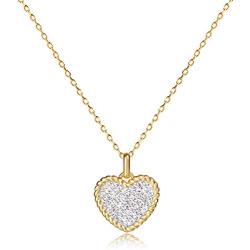 KissYan Micro-Pave Cubic Zirconia Heart Pendant Necklace, 14K Gold Plated Dainty Simulated Diamond Pendant Necklace Fashion Jewelry Gift for Women Girls