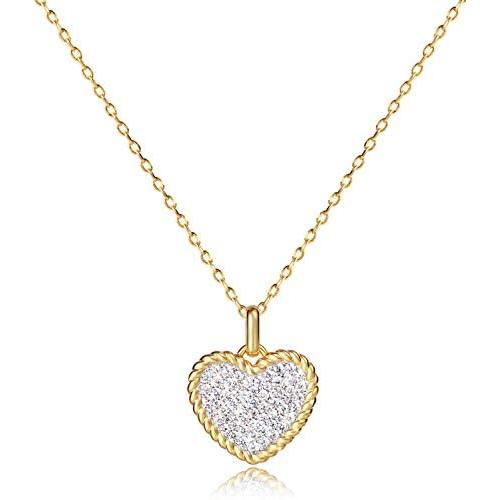 KissYan Micro-Pave Cubic Zirconia Heart Pendant Necklace, 14K Gold Plated Dainty Simulated Diamond Pendant Necklace Fashion Jewelry Gift for Women Girls